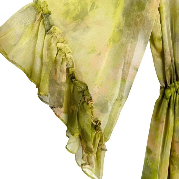 MISA Marcele Chartreuse Abstract Ruffle Midi Dress Size XS NWT - Picture 7 of 10